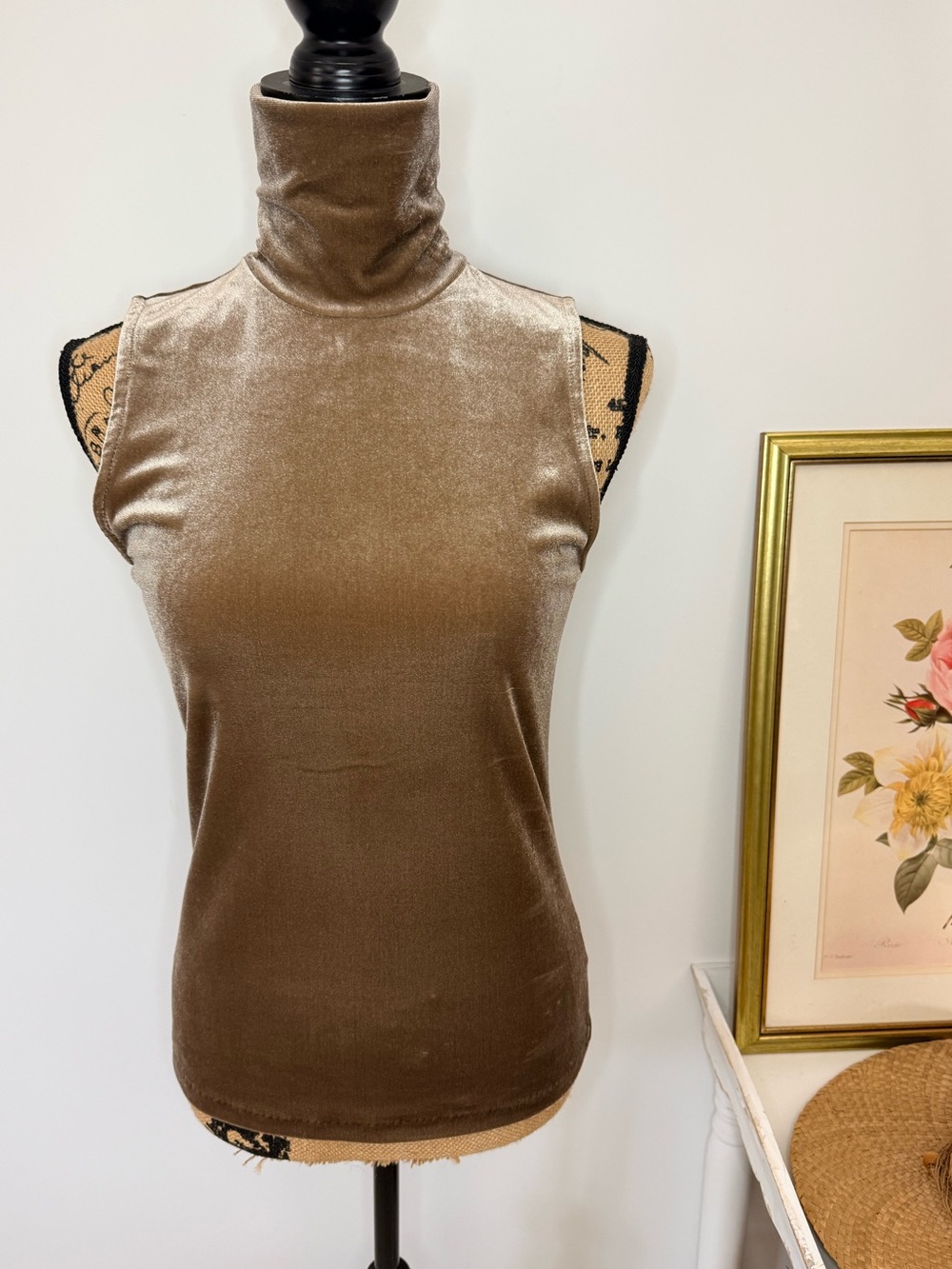 VTG Lauren Ralph Lauren Brown Velvet Sleeveless Turtleneck with Rhinestones S/P